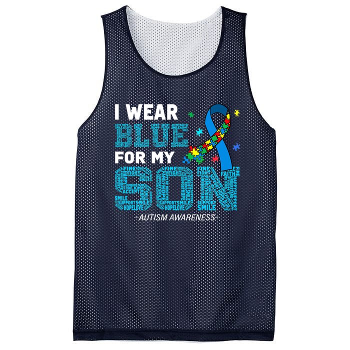 I Wear Blue For My Son Autism Awareness Month Mom Dad Mesh Reversible Basketball Jersey Tank