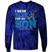 I Wear Blue For My Son Autism Awareness Month Mom Dad Tie-Dye Long Sleeve Shirt