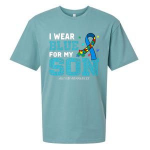 I Wear Blue For My Son Autism Awareness Month Mom Dad Sueded Cloud Jersey T-Shirt