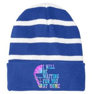 I Will Be Waiting For You At Home Softball Catcher Cute Gift Striped Beanie with Solid Band