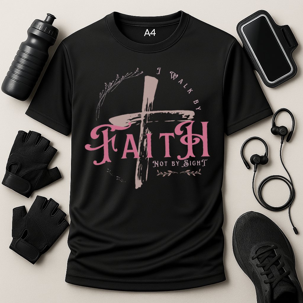 I Walk By Faith Not By Sight 2 Corinthians 57 Christian Performance Shirt