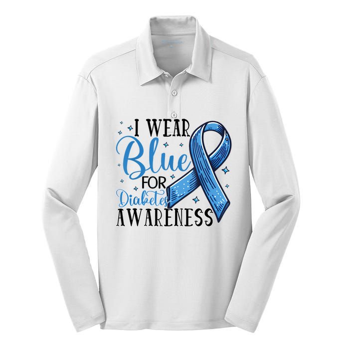 I Wear Blue For Diabetes Awareness Silk Touch Performance Long Sleeve Polo