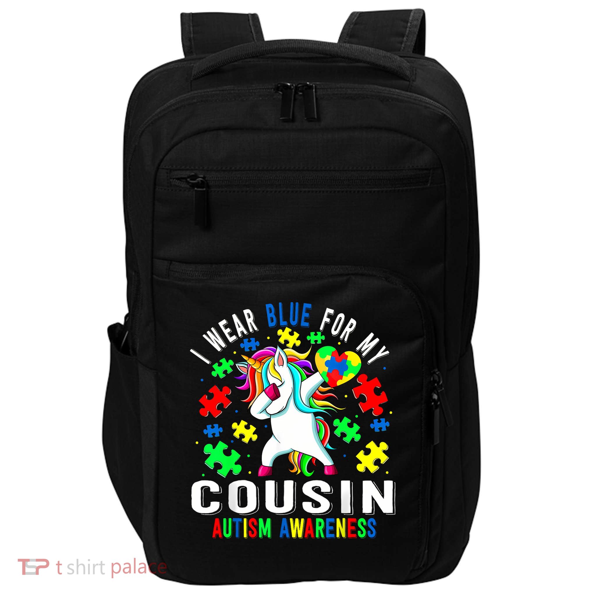 I Wear Blue For My Cousin Autism Awareness day Cousin Impact Tech Backpack