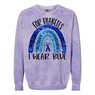 I Wear Blue For Diabetes Awareness Blue Ribbon Rainbow Colorblast Crewneck Sweatshirt