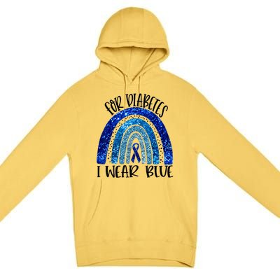 I Wear Blue For Diabetes Awareness Blue Ribbon Rainbow Premium Pullover Hoodie