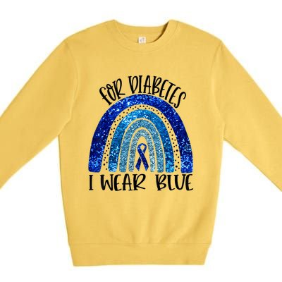 I Wear Blue For Diabetes Awareness Blue Ribbon Rainbow Premium Crewneck Sweatshirt