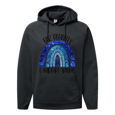 I Wear Blue For Diabetes Awareness Blue Ribbon Rainbow Performance Fleece Hoodie