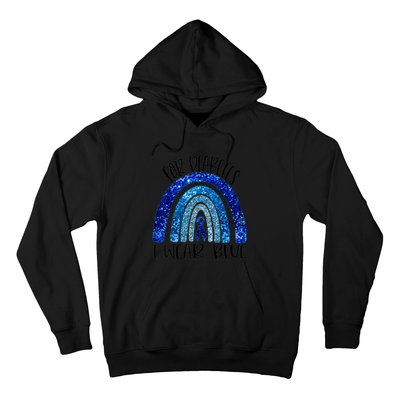 I Wear Blue For Diabetes Awareness Blue Ribbon Rainbow Hoodie