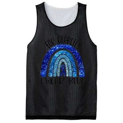 I Wear Blue For Diabetes Awareness Blue Ribbon Rainbow Mesh Reversible Basketball Jersey Tank