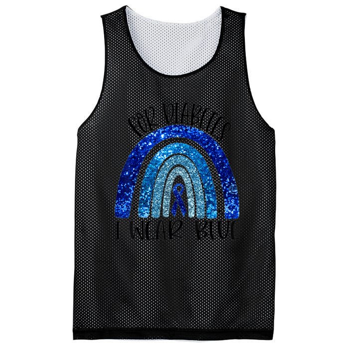 I Wear Blue For Diabetes Awareness Blue Ribbon Rainbow Mesh Reversible Basketball Jersey Tank