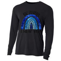 I Wear Blue For Diabetes Awareness Blue Ribbon Rainbow Cooling Performance Long Sleeve Crew