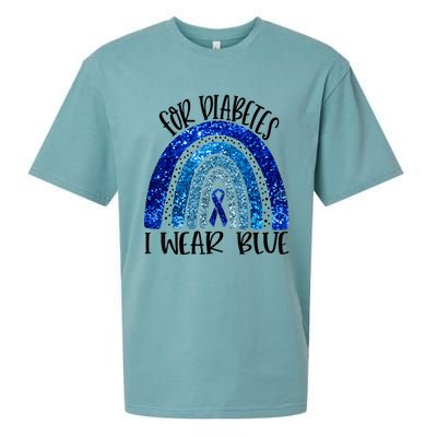 I Wear Blue For Diabetes Awareness Blue Ribbon Rainbow Sueded Cloud Jersey T-Shirt