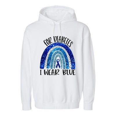 I Wear Blue For Diabetes Awareness Blue Ribbon Rainbow Garment-Dyed Fleece Hoodie