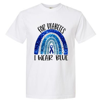 I Wear Blue For Diabetes Awareness Blue Ribbon Rainbow Garment-Dyed Heavyweight T-Shirt