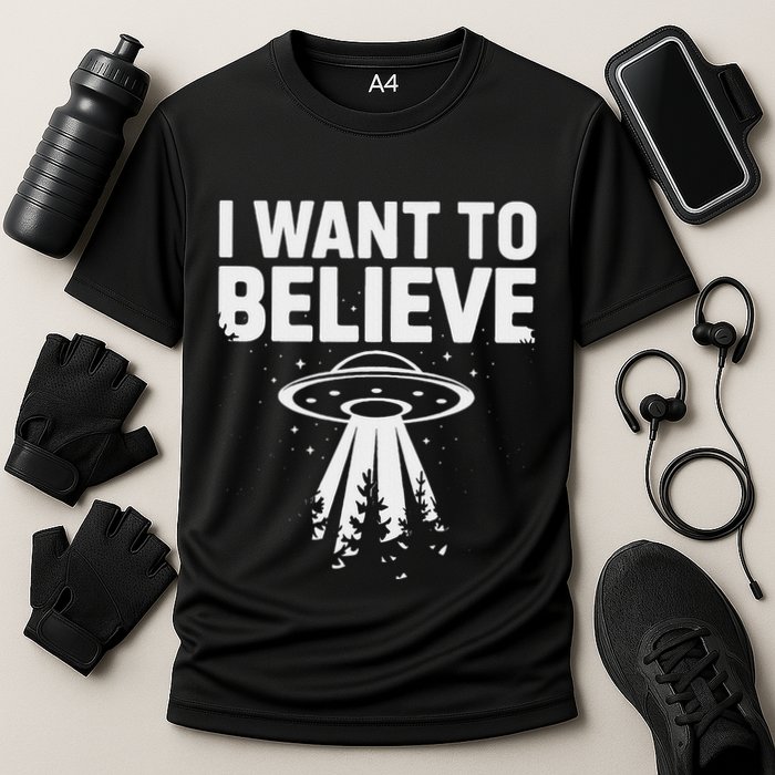 I Want Believe Ufo Alien Spaceship Extraterrestrial Cooling Performance Crew T-Shirt