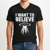 I Want Believe Ufo Alien Spaceship Extraterrestrial V-Neck T-Shirt
