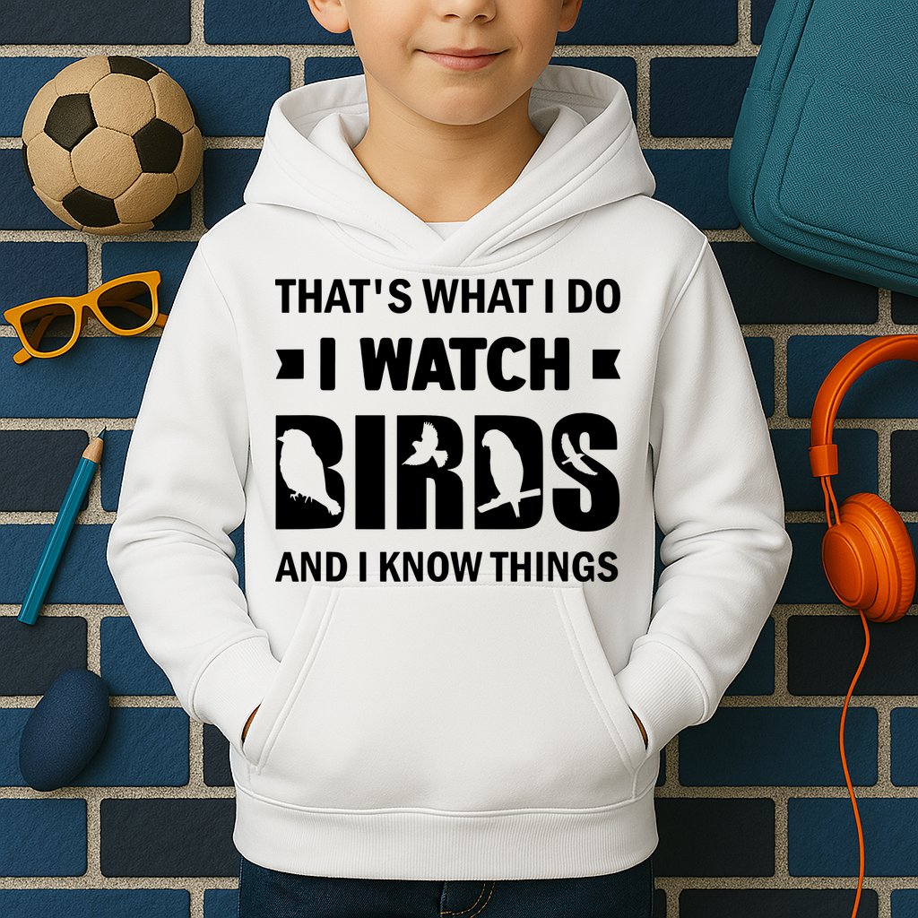 I Watch Birds And I Know Things Pet Bird Kids Hoodie