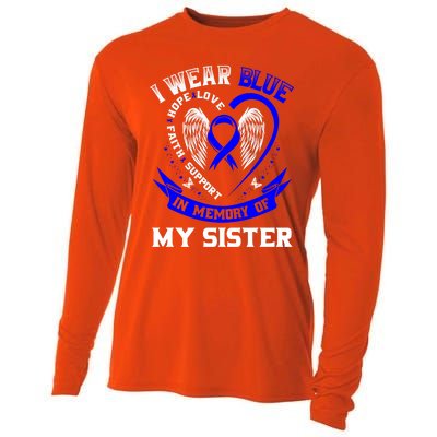 I Wear Blue In Memory Of My Sister Colon Cancer Awareness Gift Cooling Performance Long Sleeve Crew