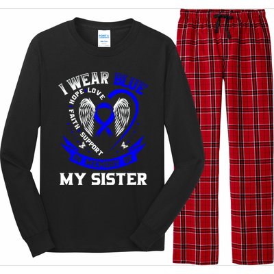 I Wear Blue In Memory Of My Sister Colon Cancer Awareness Gift Long Sleeve Pajama Set