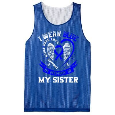 I Wear Blue In Memory Of My Sister Colon Cancer Awareness Gift Mesh Reversible Basketball Jersey Tank