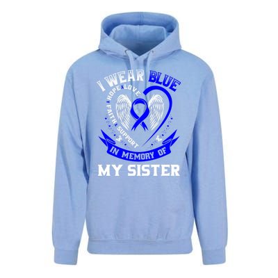 I Wear Blue In Memory Of My Sister Colon Cancer Awareness Gift Unisex Surf Hoodie