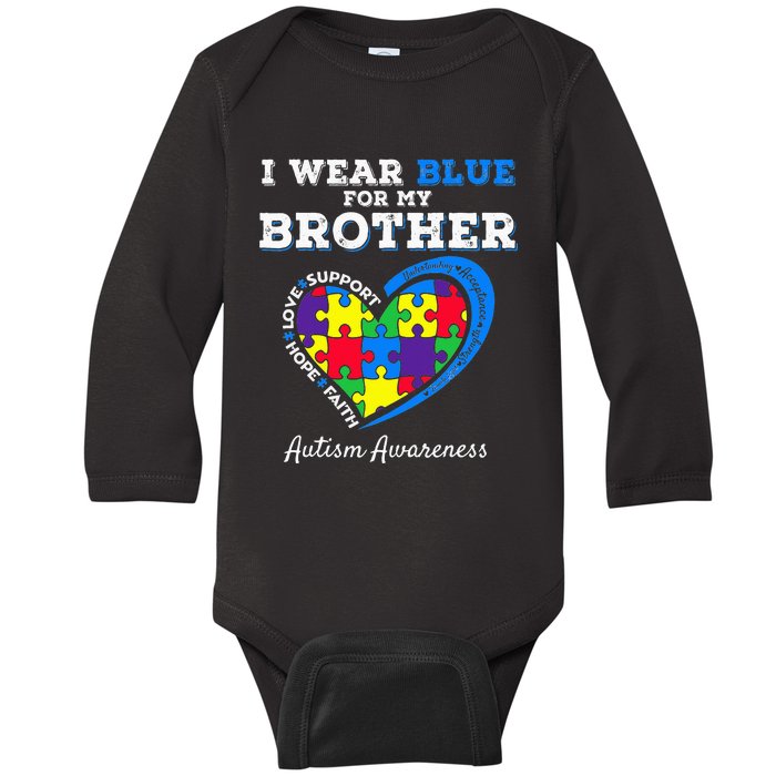 I Wear Blue For My Brother Autism Awareness Baby Long Sleeve Bodysuit