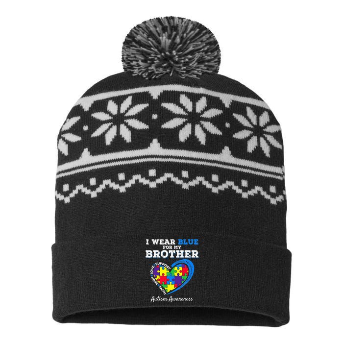 I Wear Blue For My Brother Autism Awareness USA-Made Snowflake Beanie