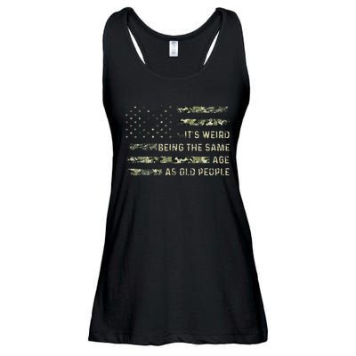 ItS Weird Being The Same Age As Old People American Flag Ladies Essential Flowy Tank