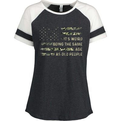 ItS Weird Being The Same Age As Old People American Flag Enza Ladies Jersey Colorblock Tee