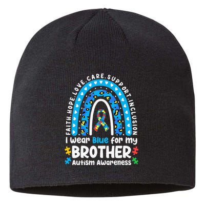 I Wear Blue for My Brother Leopard Rainbow Autism Awareness Sustainable Beanie