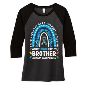 I Wear Blue for My Brother Leopard Rainbow Autism Awareness Women's Tri-Blend 3/4-Sleeve Raglan Shirt