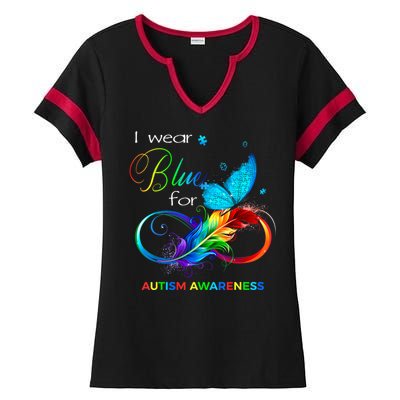 I Wear Blue For Autism Awareness Month Men Women Ladies Halftime Notch Neck Tee