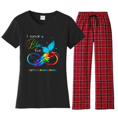 I Wear Blue For Autism Awareness Month Men Women Women's Flannel Pajama Set