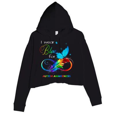 I Wear Blue For Autism Awareness Month Men Women Crop Fleece Hoodie