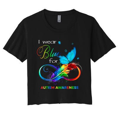 I Wear Blue For Autism Awareness Month Men Women Women's Crop Top Tee