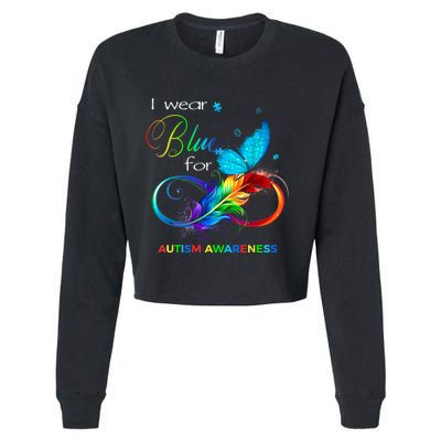 I Wear Blue For Autism Awareness Month Men Women Cropped Pullover Crew