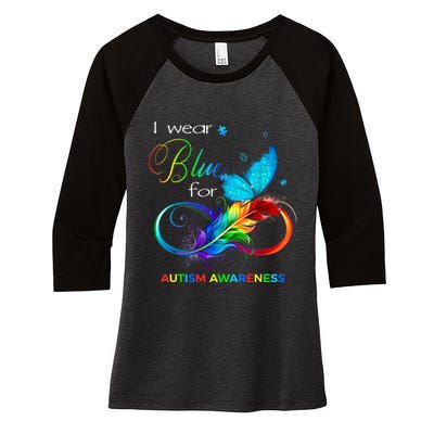 I Wear Blue For Autism Awareness Month Men Women Women's Tri-Blend 3/4-Sleeve Raglan Shirt