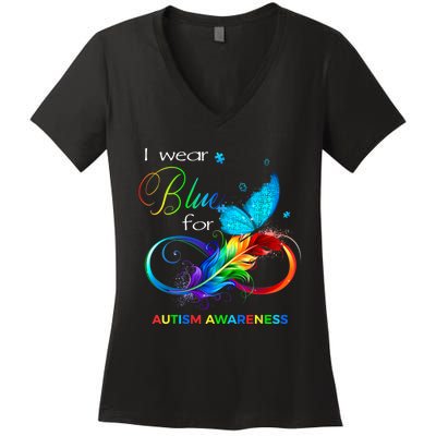 I Wear Blue For Autism Awareness Month Men Women Women's V-Neck T-Shirt