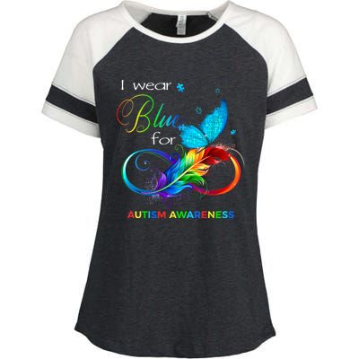 I Wear Blue For Autism Awareness Month Men Women Enza Ladies Jersey Colorblock Tee