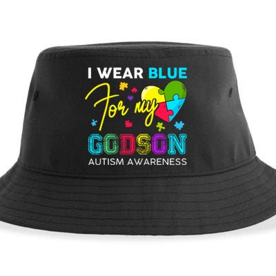 I Wear Blue For My Godson Autism Awareness Godmom Goddad Sustainable Bucket Hat