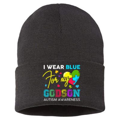 I Wear Blue For My Godson Autism Awareness Godmom Goddad Sustainable Knit Beanie