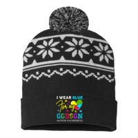 I Wear Blue For My Godson Autism Awareness Godmom Goddad USA-Made Snowflake Beanie