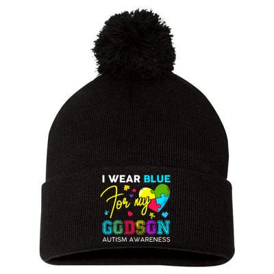 I Wear Blue For My Godson Autism Awareness Godmom Goddad Pom Pom 12in Knit Beanie