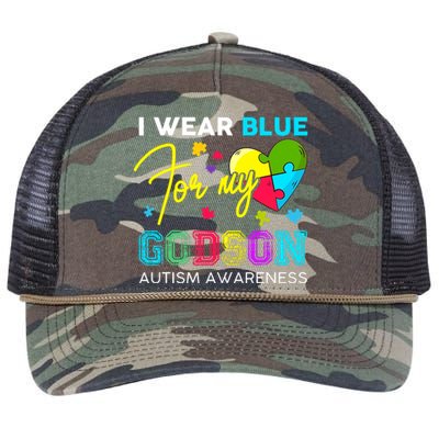 I Wear Blue For My Godson Autism Awareness Godmom Goddad Retro Rope Trucker Hat Cap