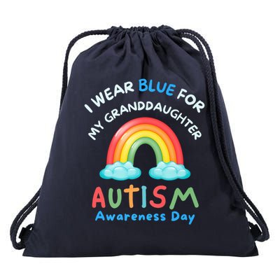 I Wear Blue For My Granddaughter Rainbow Autism Awareness Drawstring Bag