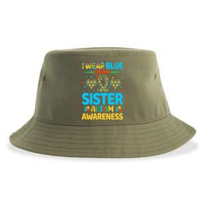 I Wear Blue For My Sister Autism Awareness Brother Bro Funny Gift Sustainable Bucket Hat