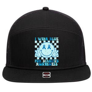 I Wear Blue For Diabetes Awareness month Smile Face Diabetic 7 Panel Mesh Trucker Snapback Hat