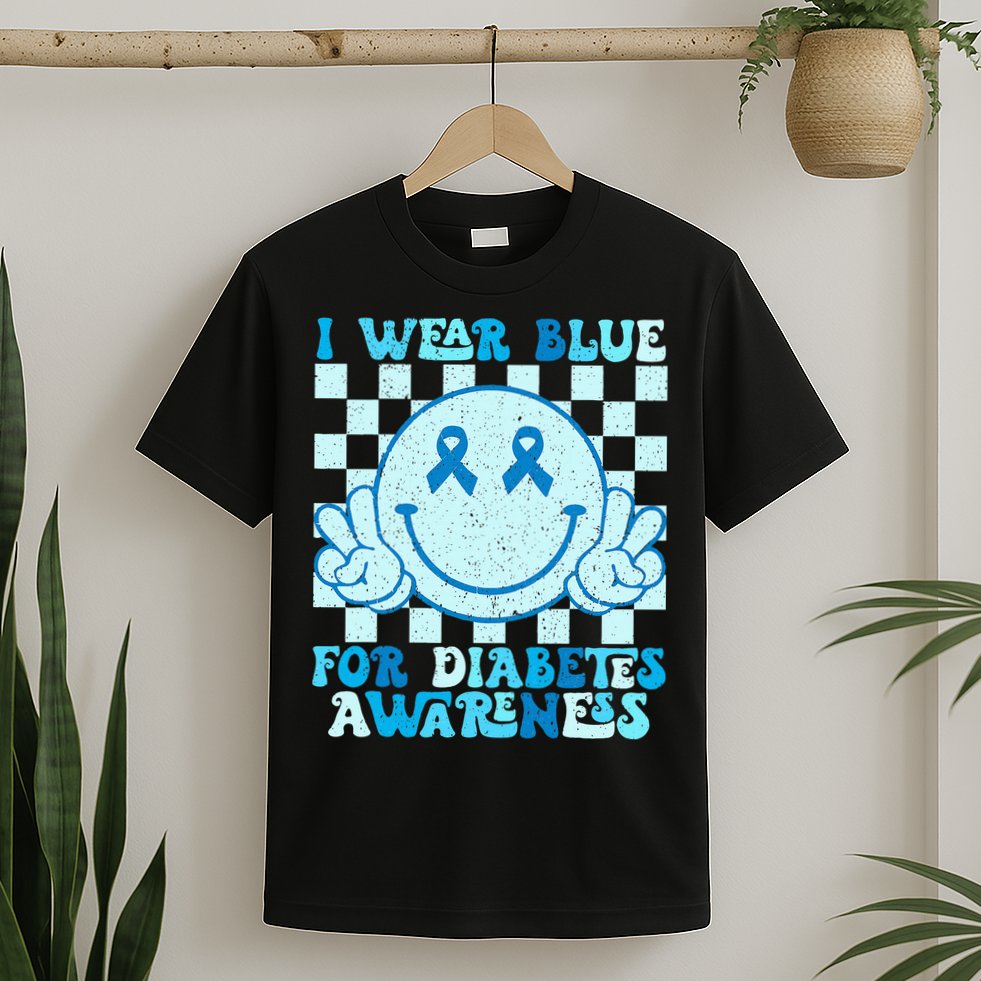 I Wear Blue For Diabetes Awareness month Smile Face Diabetic T-Shirt