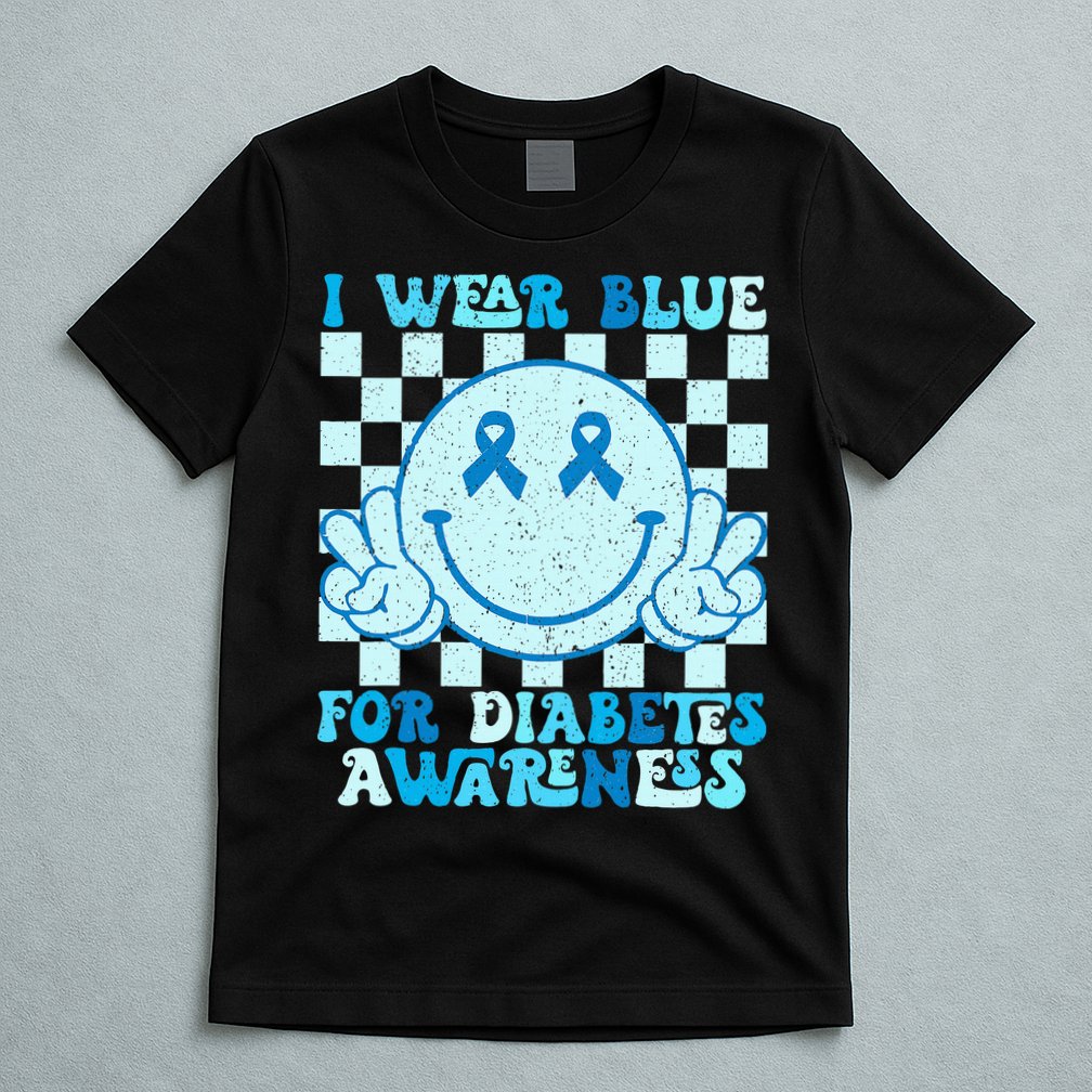 I Wear Blue For Diabetes Awareness month Smile Face Diabetic T-Shirt