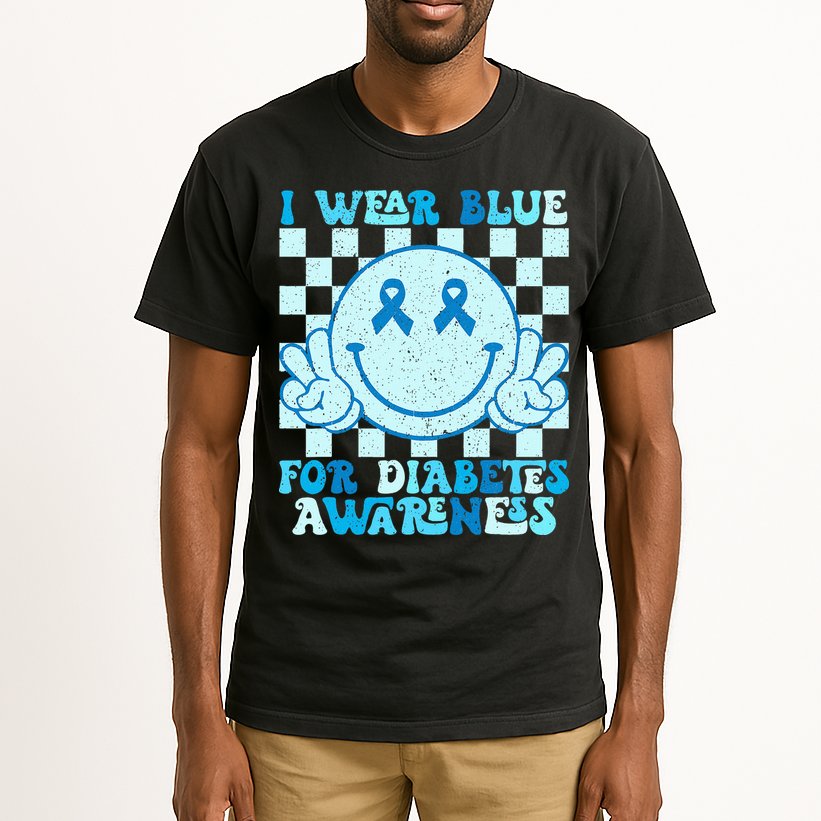 I Wear Blue For Diabetes Awareness month Smile Face Diabetic Tall T-Shirt